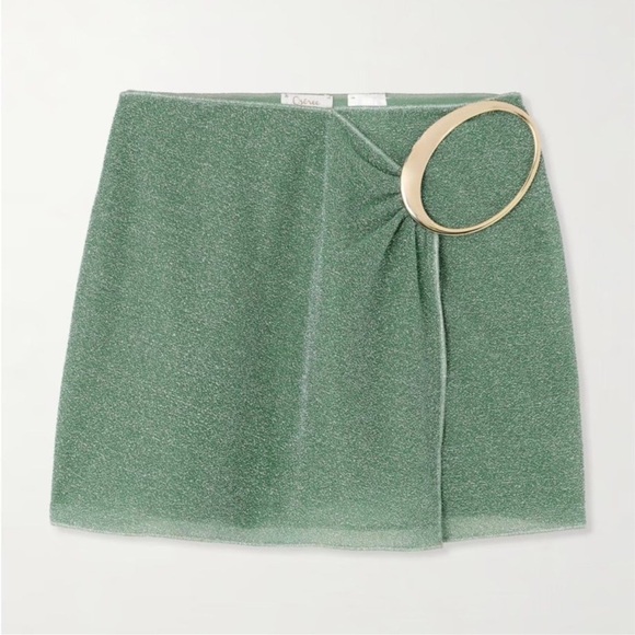 ❌SOLD❌ OSEREE LUMIERE WRAP EFFECT EMBELLISHED METALLIC STRETCH KNIT MINI SKIRT - Picture 5 of 13